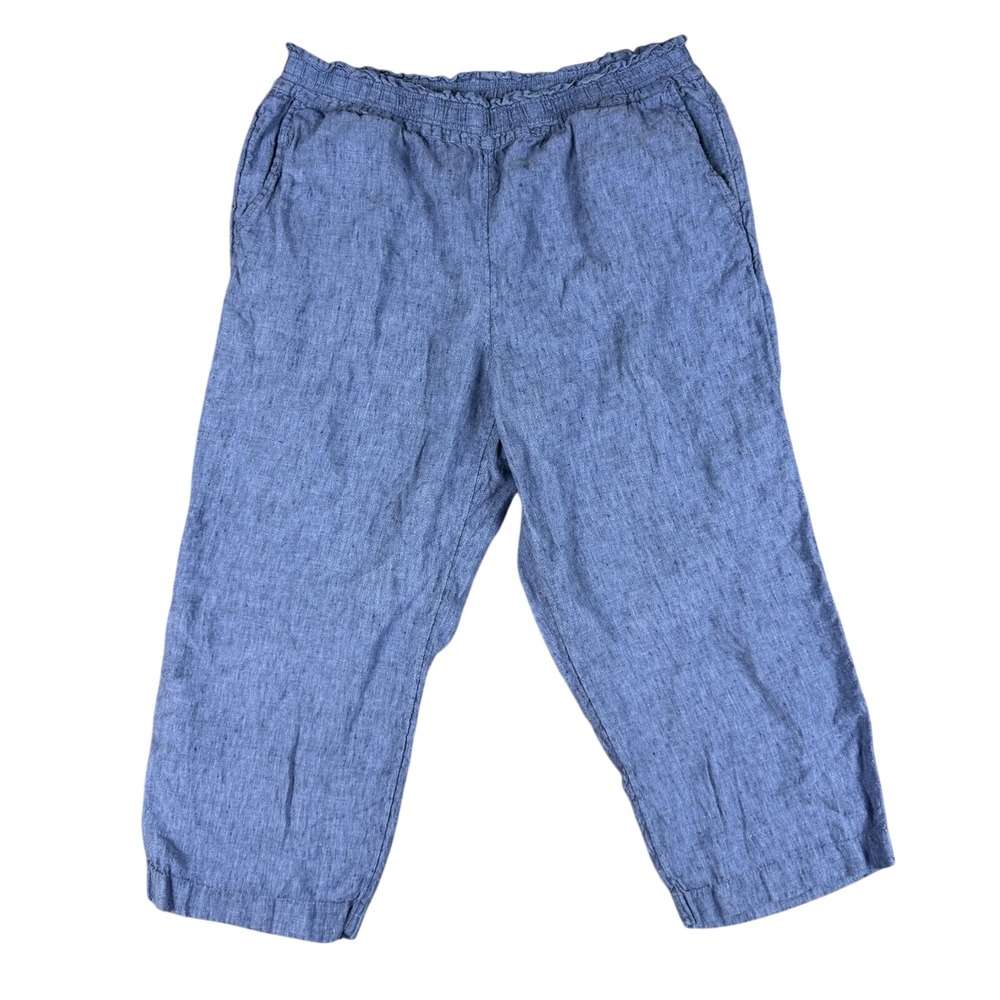 Luxury Linen Cropped Wide Leg Pants - Charter Club Blue Chambray Elastic Waist L